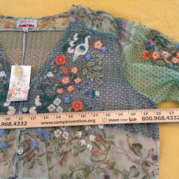 Johnny Was Biya XXL embroidered mesh top blouse with Cream Tank NWT green blue - Picture 9 of 13